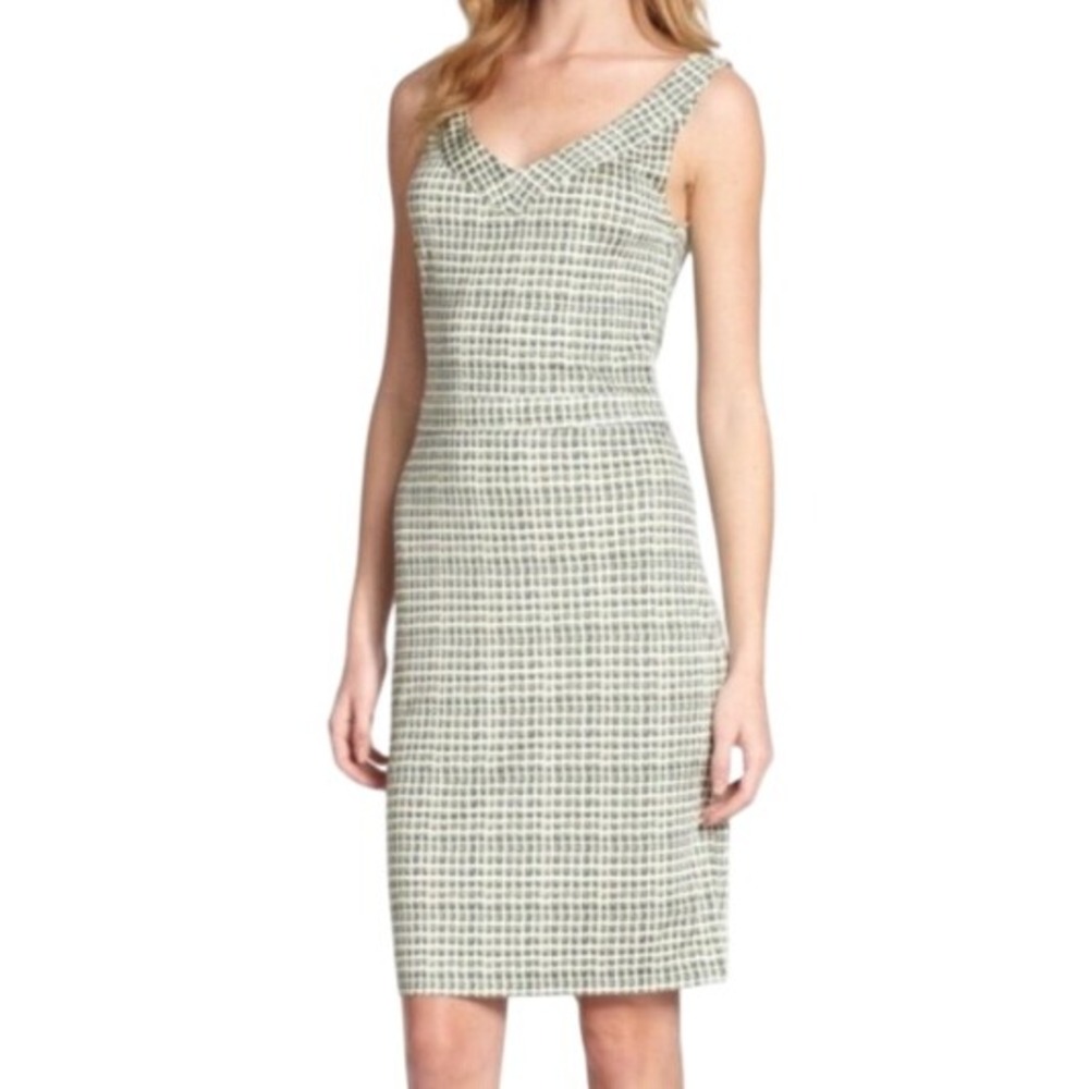 Tory Burch Women S Green White Geometric Print V Neck Sleeveless Silk Midi Dress